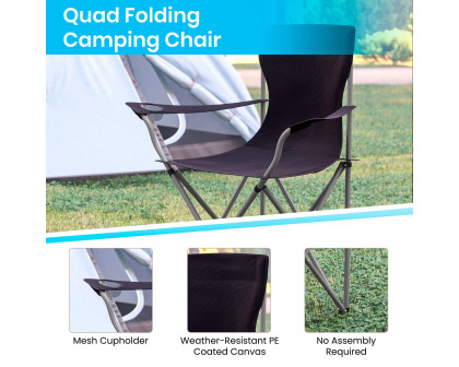 BLNK Quad Folding Camping and Sports Chair with Armrest Cupholder - Black