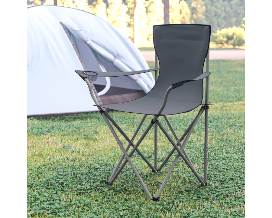 BLNK Quad Folding Camping and Sports Chair with Armrest Cupholder - Gray