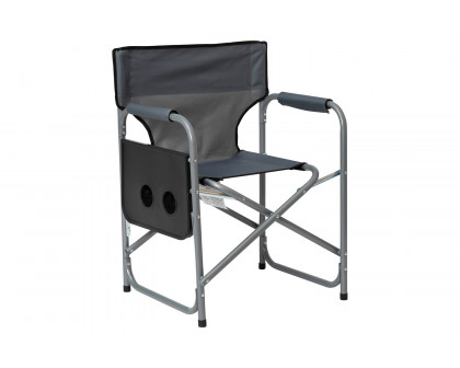 BLNK Benjamin Folding Director's Camping Chair with Side Table and Cup Holder - Gray