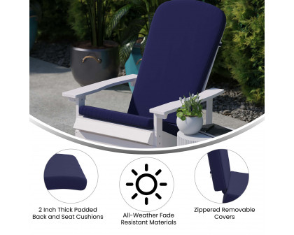 BLNK Charlestown All-Weather Indoor-Outdoor High Back Adirondack Chair Cushions Set of 2 - Blue