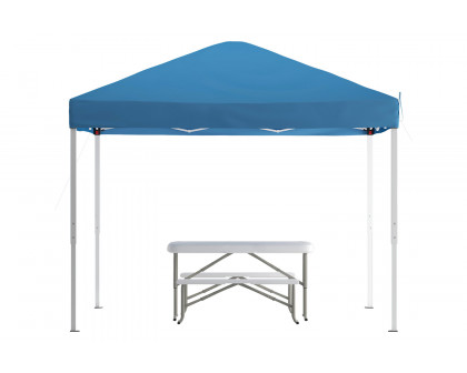 BLNK Knox Pop Up Event Canopy Tent with Carry Bag and Folding Bench Set - Blue