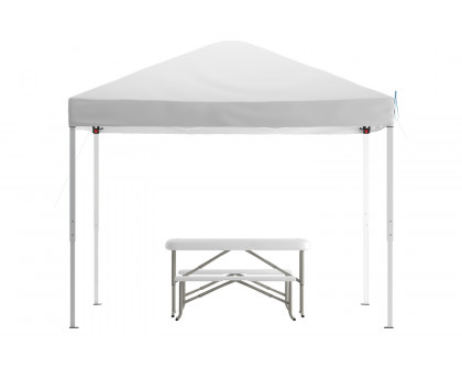 BLNK Knox Pop Up Event Canopy Tent with Carry Bag and Folding Bench Set