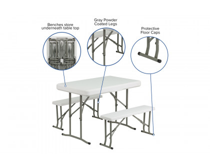 BLNK Knox Pop Up Event Canopy Tent with Carry Bag and Folding Bench Set - White