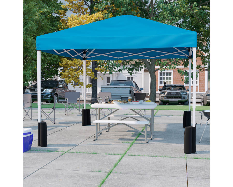 BLNK Harris Pop Up Event Canopy Tent with Wheeled Case and Folding Bench Set