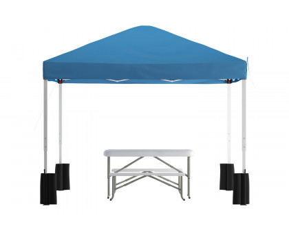 BLNK Harris Pop Up Event Canopy Tent with Wheeled Case and Folding Bench Set