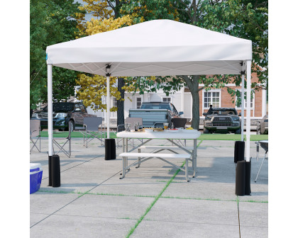 BLNK Harris Pop Up Event Canopy Tent with Wheeled Case and Folding Bench Set