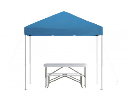 BLNK Kramer Pop Up Event Canopy Tent with Carry Bag and Folding Bench Set - Blue