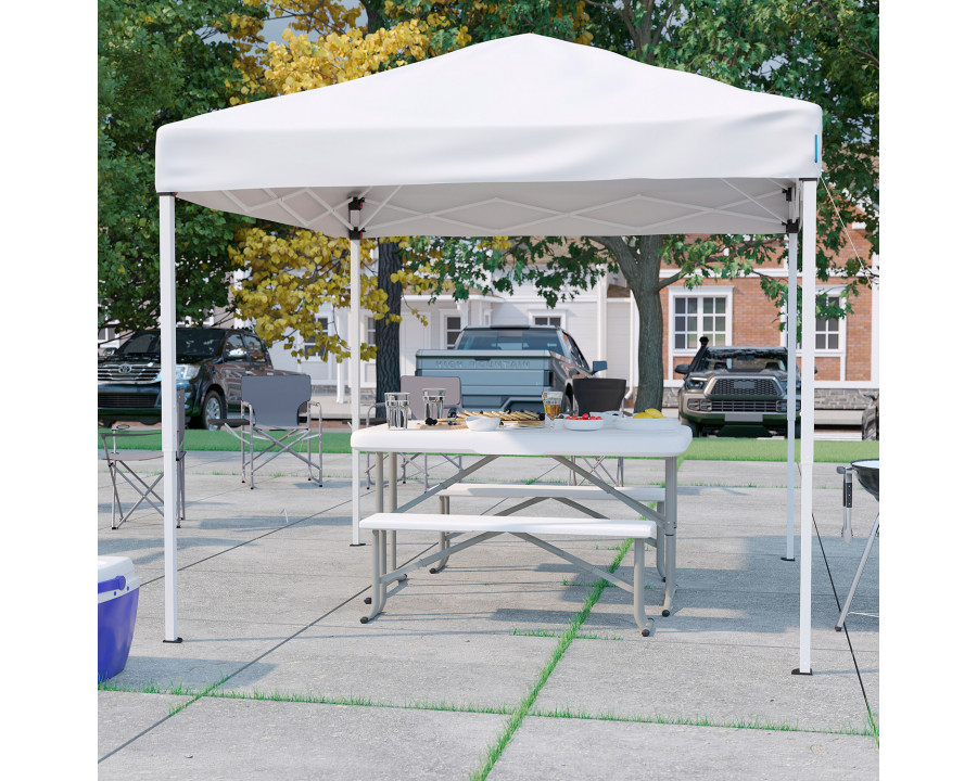 BLNK Kramer Pop Up Event Canopy Tent with Carry Bag and Folding Bench Set