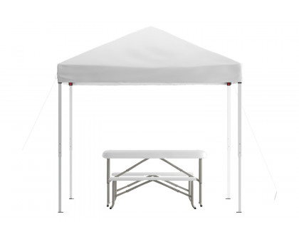 BLNK Kramer Pop Up Event Canopy Tent with Carry Bag and Folding Bench Set