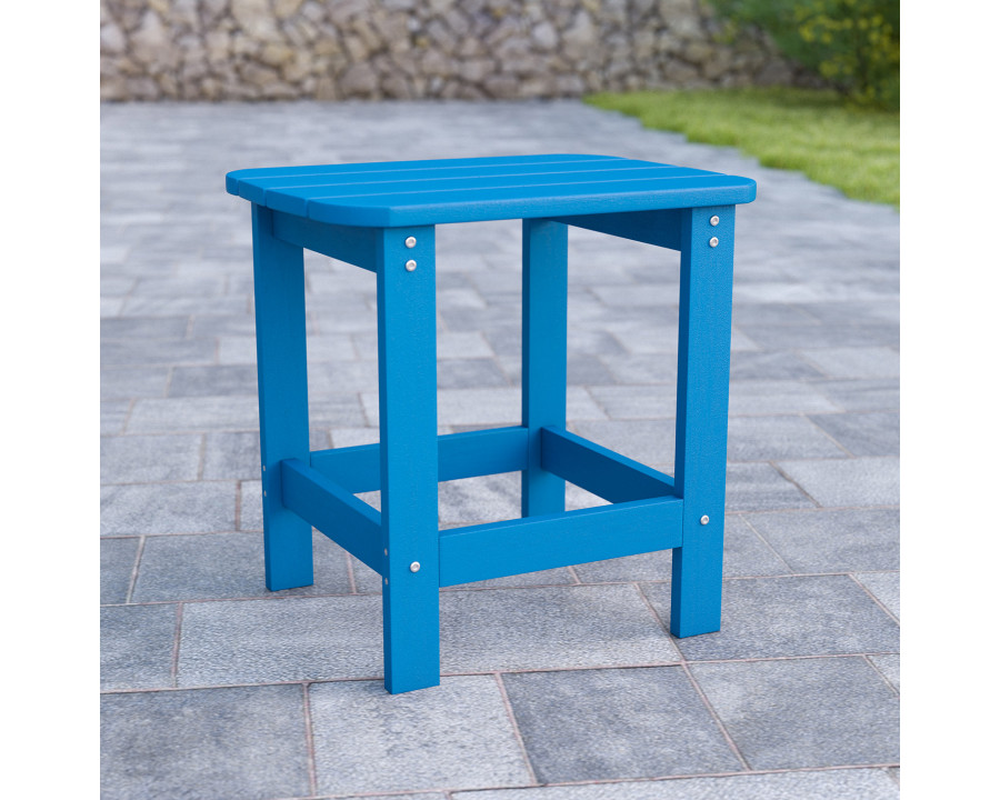 BLNK Charlestown Commercial All-Weather Poly Resin Wood Adirondack Side Table - Blue