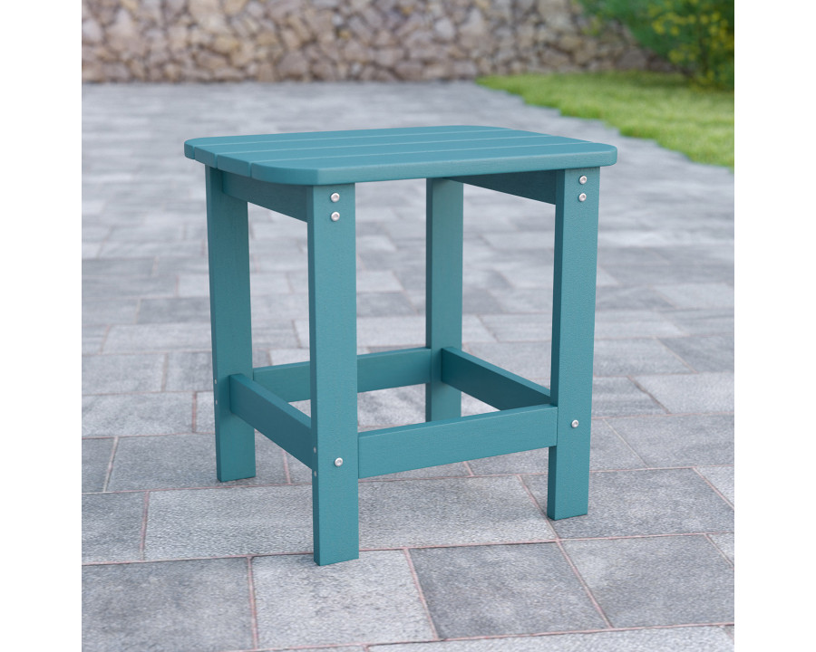 BLNK Charlestown Commercial All-Weather Poly Resin Wood Adirondack Side Table - Teal