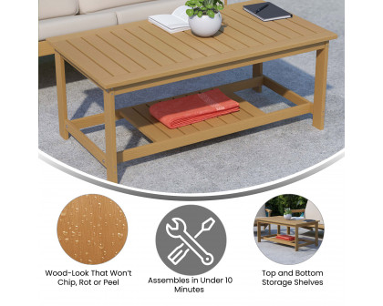 BLNK Charlestown Commercial All-Weather Poly Resin Wood Two Tiered Adirondack Slatted Coffee Conversation Table - Cedar