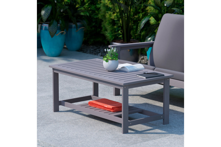 BLNK™ Charlestown Commercial All-Weather Poly Resin Wood Two Tiered Adirondack Slatted Coffee Conversation Table - Gray