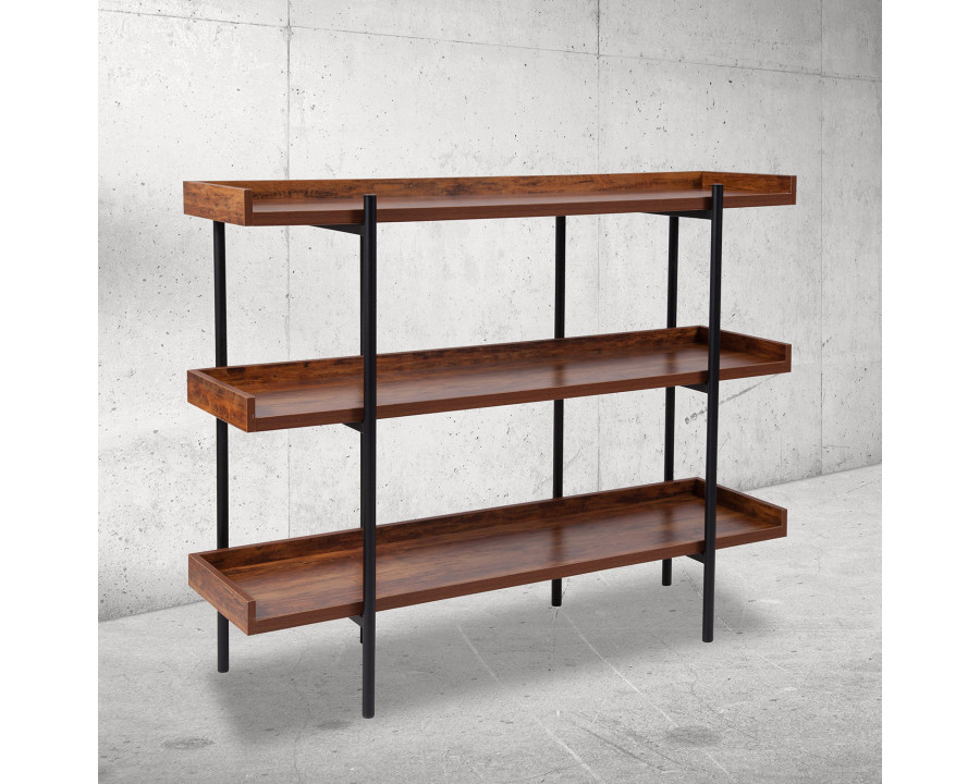 BLNK - Mayfair 3 Shelf Storage Display Unit Bookcase with Black Metal Frame in Rustic Wood Grain Finish