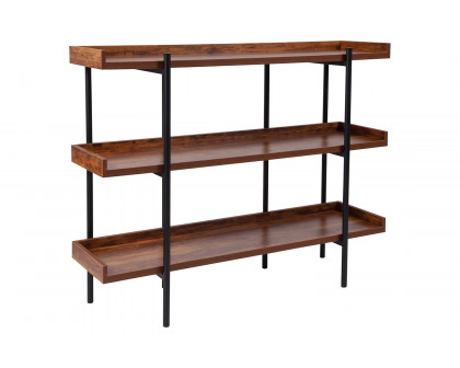 BLNK - Mayfair 3 Shelf Storage Display Unit Bookcase with Black Metal Frame in Rustic Wood Grain Finish