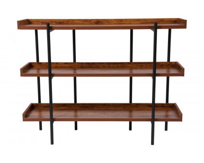 BLNK - Mayfair 3 Shelf Storage Display Unit Bookcase with Black Metal Frame in Rustic Wood Grain Finish