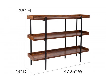 BLNK - Mayfair 3 Shelf Storage Display Unit Bookcase with Black Metal Frame in Rustic Wood Grain Finish