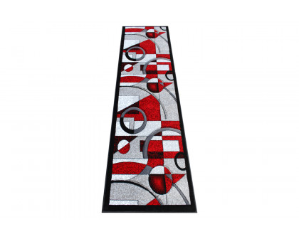 BLNK Elias Collection Geometric Abstract Olefin Area Rug with Jute Backing - Red, 2'W x 7'L