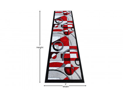 BLNK Elias Collection Geometric Abstract Olefin Area Rug with Jute Backing - Red, 2'W x 7'L