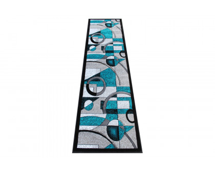 BLNK Elias Collection Geometric Abstract Olefin Area Rug with Jute Backing - Turquoise, 2'W x 7'L