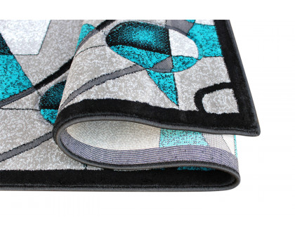 BLNK Elias Collection Geometric Abstract Olefin Area Rug with Jute Backing - Turquoise, 2'W x 7'L