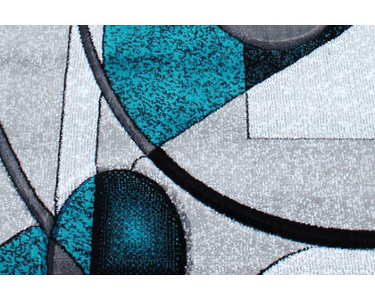 BLNK Elias Collection Geometric Abstract Olefin Area Rug with Jute Backing - Turquoise, 2'W x 7'L