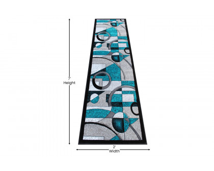 BLNK Elias Collection Geometric Abstract Olefin Area Rug with Jute Backing - Turquoise, 2'W x 7'L