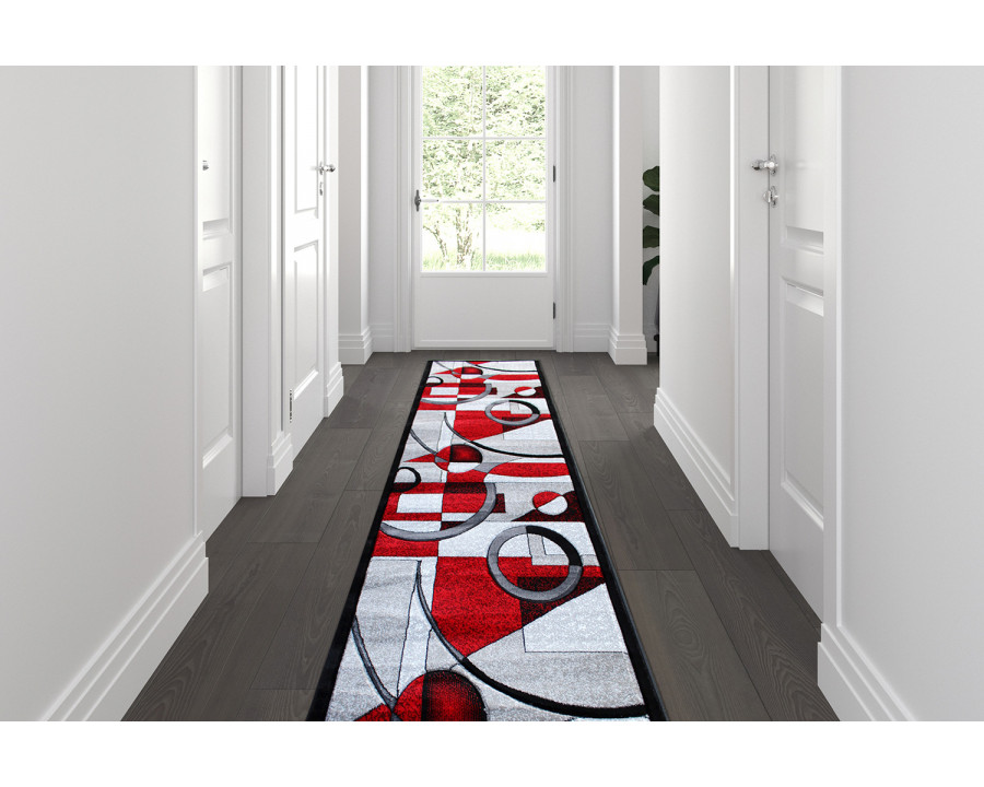 BLNK Elias Collection Geometric Abstract Olefin Area Rug with Jute Backing - Red, 3'W x 10'L