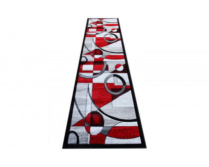 BLNK Elias Collection Geometric Abstract Olefin Area Rug with Jute Backing - Red, 3'W x 10'L