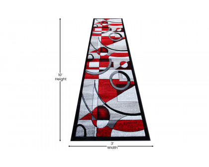 BLNK Elias Collection Geometric Abstract Olefin Area Rug with Jute Backing - Red, 3'W x 10'L