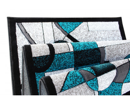 BLNK Elias Collection Geometric Abstract Olefin Area Rug with Jute Backing - Turquoise, 3'W x 10'L