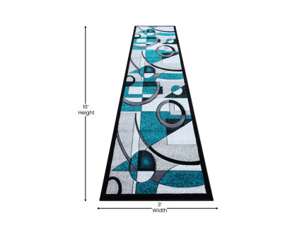 BLNK Elias Collection Geometric Abstract Olefin Area Rug with Jute Backing - Turquoise, 3'W x 10'L