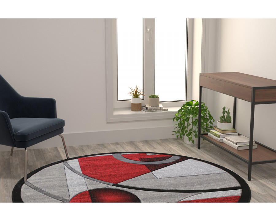 BLNK - Elias Collection Geometric Abstract Round Olefin Area Rug with Jute Backing