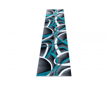 BLNK Atlan Collection Abstract Olefin Area Rug with Jute Backing - Turquoise, 2'W x 7'L