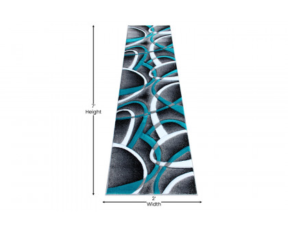 BLNK Atlan Collection Abstract Olefin Area Rug with Jute Backing - Turquoise, 2'W x 7'L