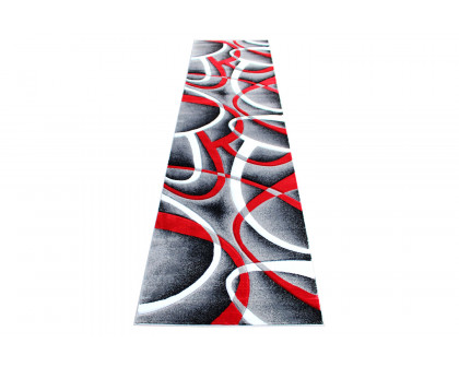 BLNK Atlan Collection Abstract Olefin Area Rug with Jute Backing - Red, 3'W x 10'L