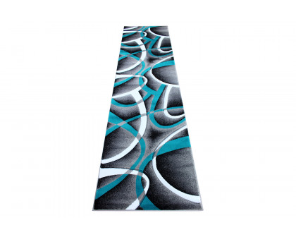 BLNK Atlan Collection Abstract Olefin Area Rug with Jute Backing - Turquoise, 3'W x 10'L