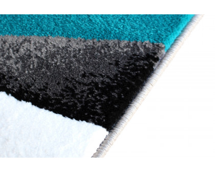 BLNK Atlan Collection Abstract Olefin Area Rug with Jute Backing - Turquoise, 3'W x 10'L