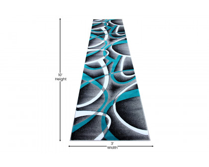 BLNK Atlan Collection Abstract Olefin Area Rug with Jute Backing - Turquoise, 3'W x 10'L