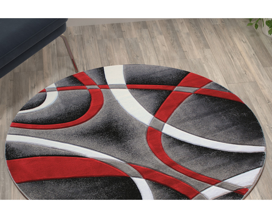 BLNK Atlan Collection Abstract Round Olefin Area Rug with Jute Backing - Red, 4'W x 4'L