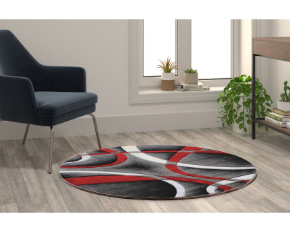 BLNK Atlan Collection Abstract Round Olefin Area Rug with Jute Backing - Red, 4'W x 4'L