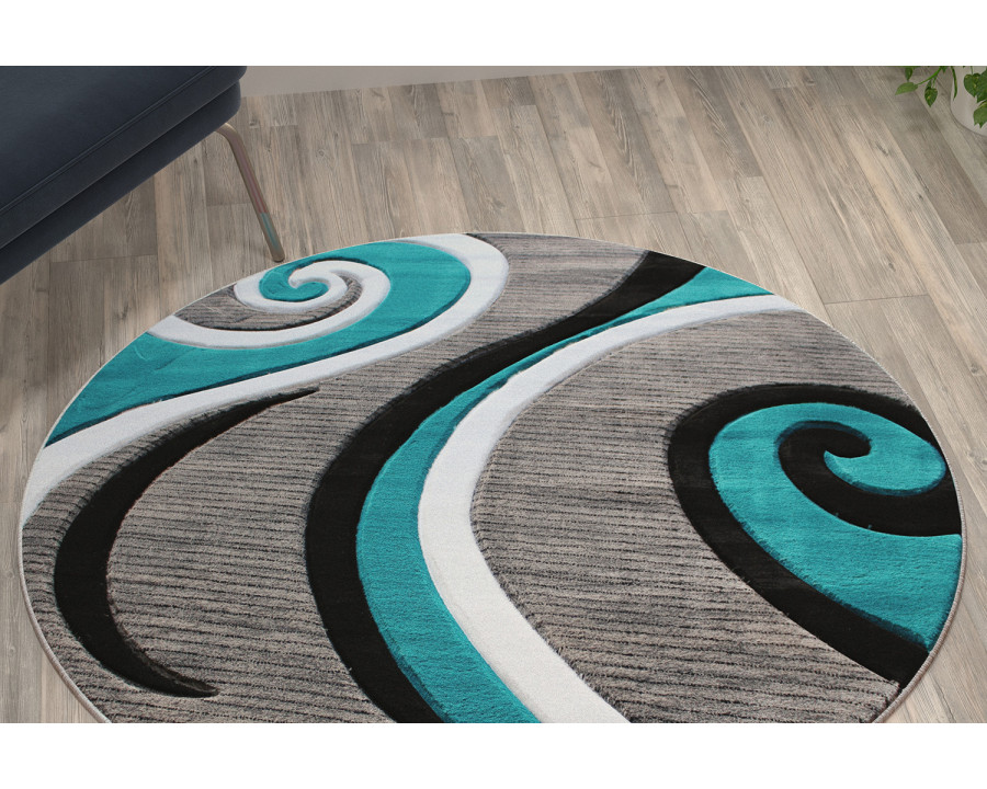 BLNK Atlan Collection Abstract Round Olefin Area Rug with Jute Backing