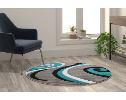 BLNK Atlan Collection Abstract Round Olefin Area Rug with Jute Backing