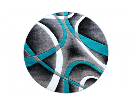 BLNK Atlan Collection Abstract Round Olefin Area Rug with Jute Backing - Turquoise, 4'W x 4'L