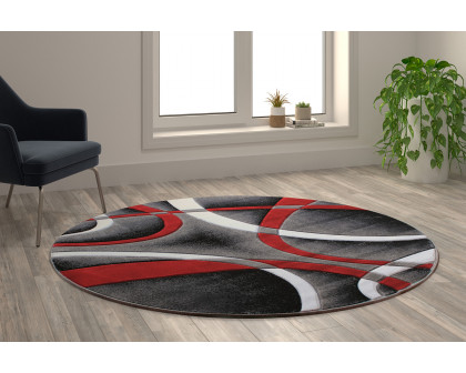 BLNK Atlan Collection Abstract Round Olefin Area Rug with Jute Backing - Red, 5'W x 5'L