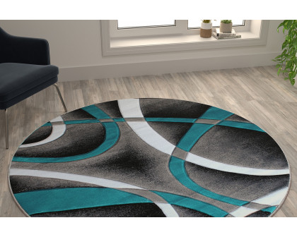 BLNK Atlan Collection Abstract Round Olefin Area Rug with Jute Backing