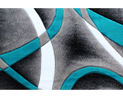 BLNK Atlan Collection Abstract Round Olefin Area Rug with Jute Backing - Turquoise, 5'W x 5'L