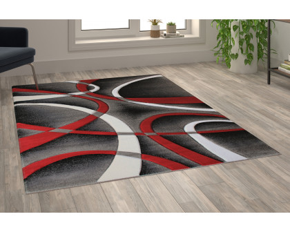 BLNK Atlan Collection Abstract Olefin Area Rug with Jute Backing - Red, 5'W x 7'L