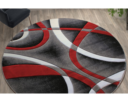 BLNK Atlan Collection Abstract Round Olefin Area Rug with Jute Backing - Red, 8'W x 8'L