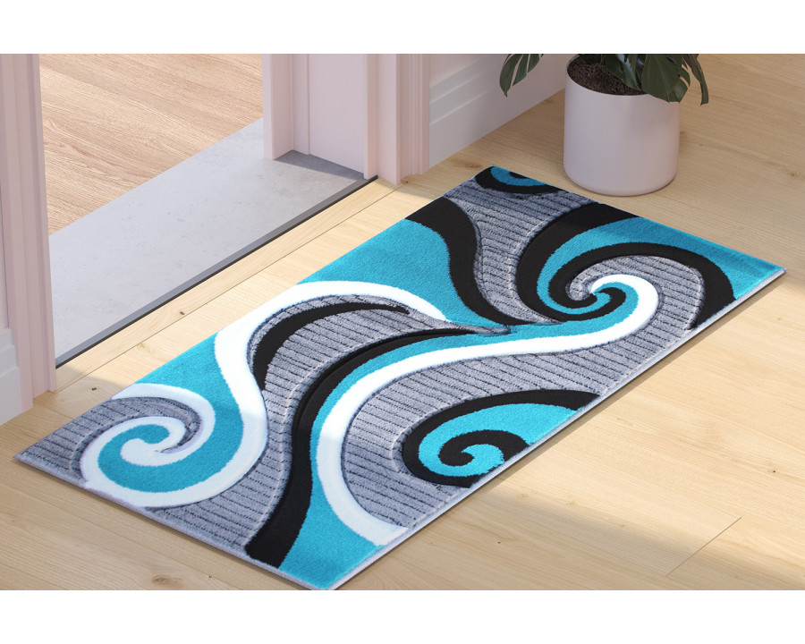 BLNK Athos Collection Abstract Olefin Area Rug with Jute Backing